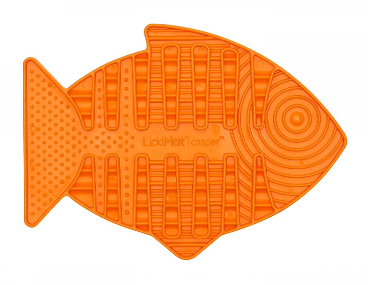 Zdjęcie LickiMat Classic Casper mata miękka w kształcie rybki dla kota pomarańczowa 22 x 15 cm