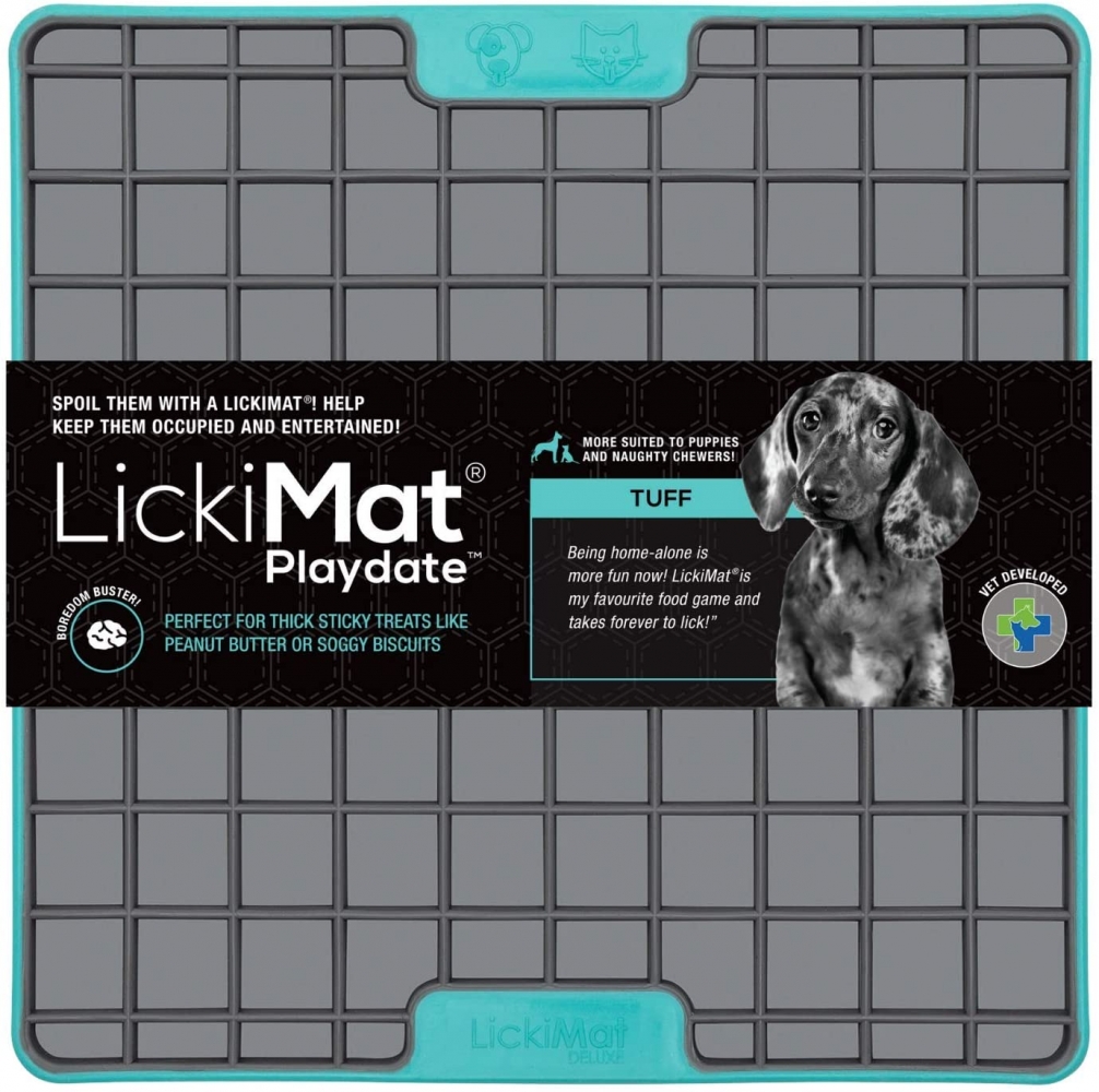 Zdjęcie LickiMat LickiMat Buddy Tuff Playdate mata kwadrat twardy dla psów i kotów turkusowa 20 x 20 cm
