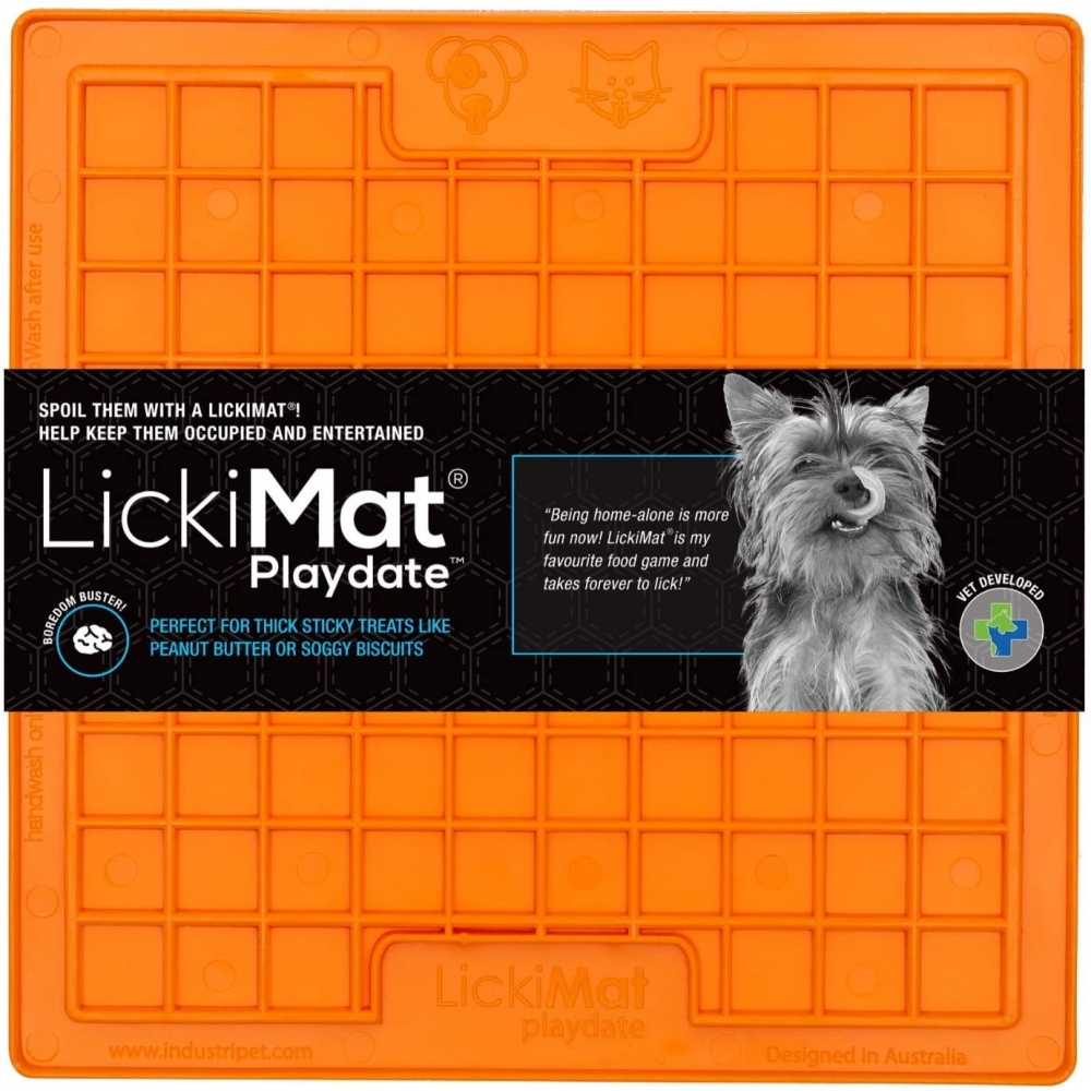 Zdjęcie LickiMat LickiMat Buddy Playdate mata kwadrat  miękki dla psów i kotów pomarańczowa 20 x 20 cm