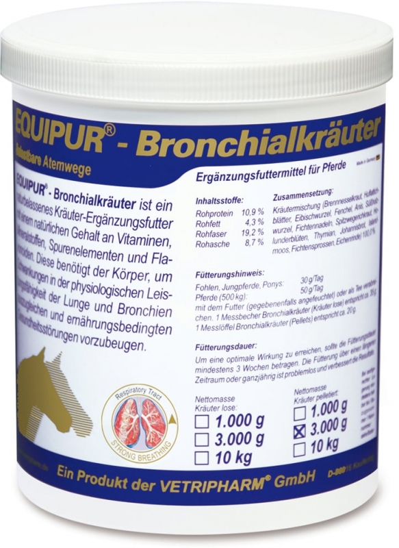 Zdjęcie EquiPur Bronchialkrauter zioła na drogi oddechowe  granulat 3kg