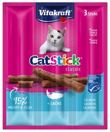 Zdjęcie Vitakraft Cat Stick kabanoski dla kota z łososiem 3+1 szt. GRATIS