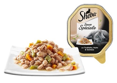 Zdjęcie Sheba Sauce Speciale tacka dla kota  z kawałkami indyka i kurczaka z warzywami 85g